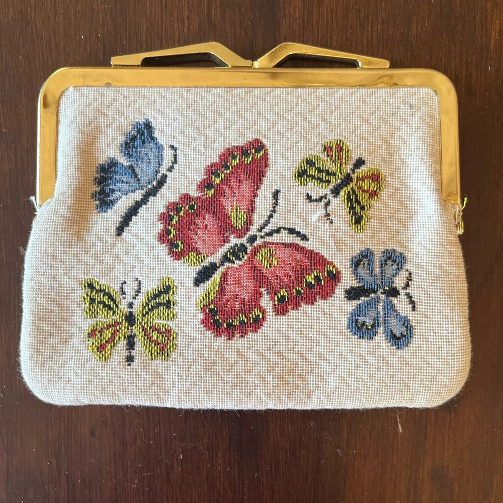 Neiman Marcus Vintage Embroidered Clutch and Mirror
